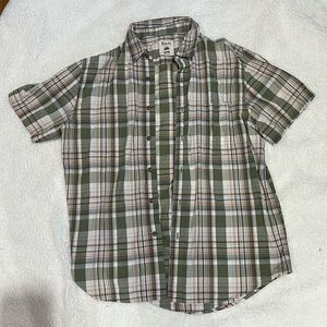 G.H. Bass mens khaki green plaid  short sleeve button down shirt L